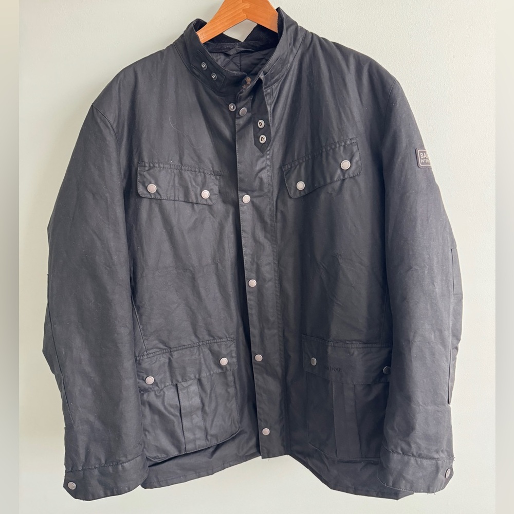 Mens Barbour International Tourer Duke Wax Quilted Jacket. Black , Size XXL